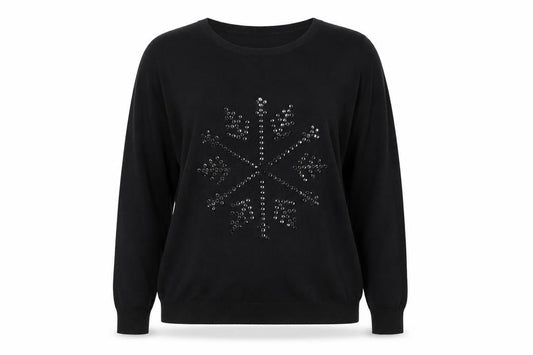Front view of Gerard Women's Black L Knit Beaded Crew Neck Winter Jumper