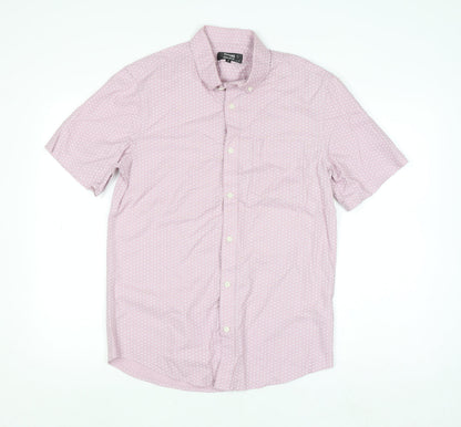 Dunnes Stores Men's Pink Regular Fit Short Sleeve Cotton Button-Up Shirt