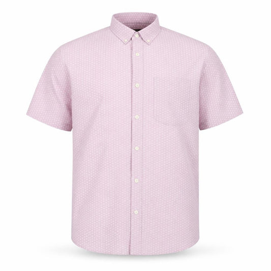 Front view of Dunnes Men's Pink Regular Fit Short Sleeve Cotton Button-Up Shirt