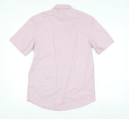 Dunnes Stores Men's Pink Regular Fit Short Sleeve Cotton Button-Up Shirt