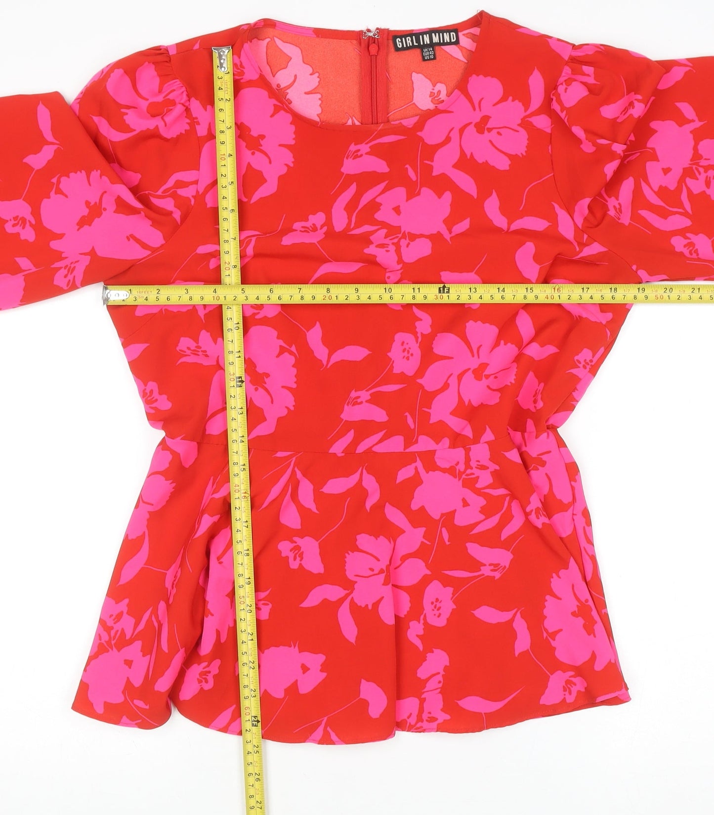 Womens UK Size 14 GIRL IN MIND Red Tunic Blouse