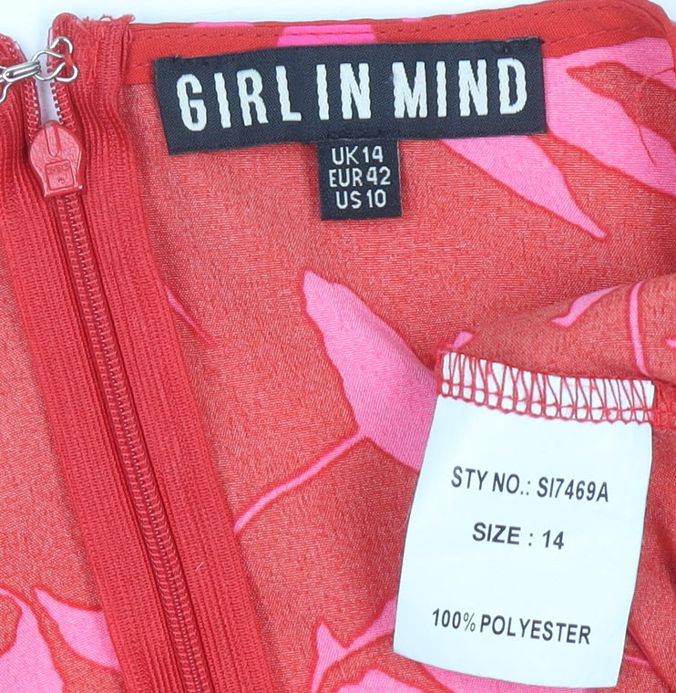 Womens UK Size 14 GIRL IN MIND Red Tunic Blouse
