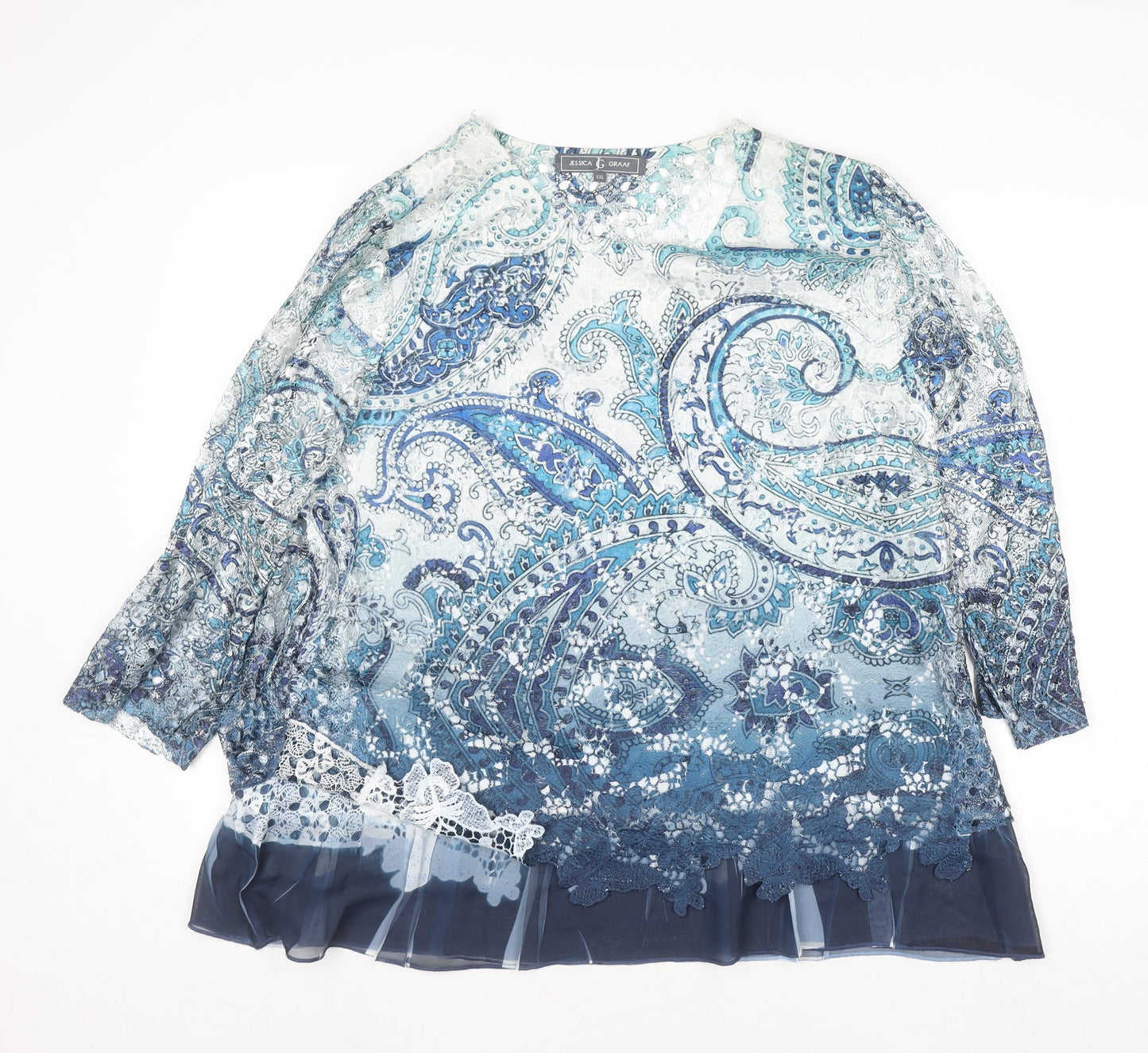 Womens UK Size 2XL Jessica Graaf Blue Tunic Blouse
