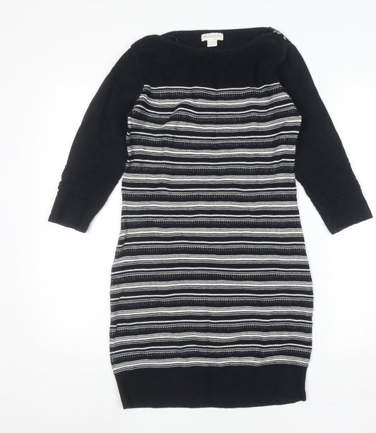 Monsoon Womens Black Striped Cotton Knit Jumper Dress Size 8