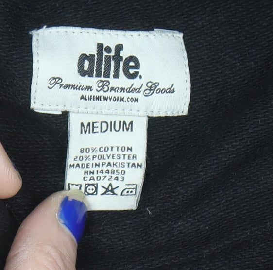 Mens UK Size M ALIFE Black Pullover Hoodie
