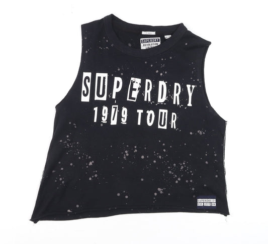 Womens UK Size XS Superdry Black Cropped Tank