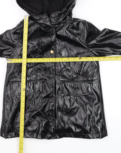 Zara Girls Black Hooded Rain Coat 6 Years Water Resistant Mid-Length Jacket