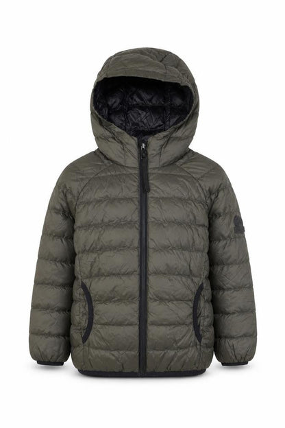 Front view of TOG24 boys’ green hooded puffer jacket 6 years lightweight down coat