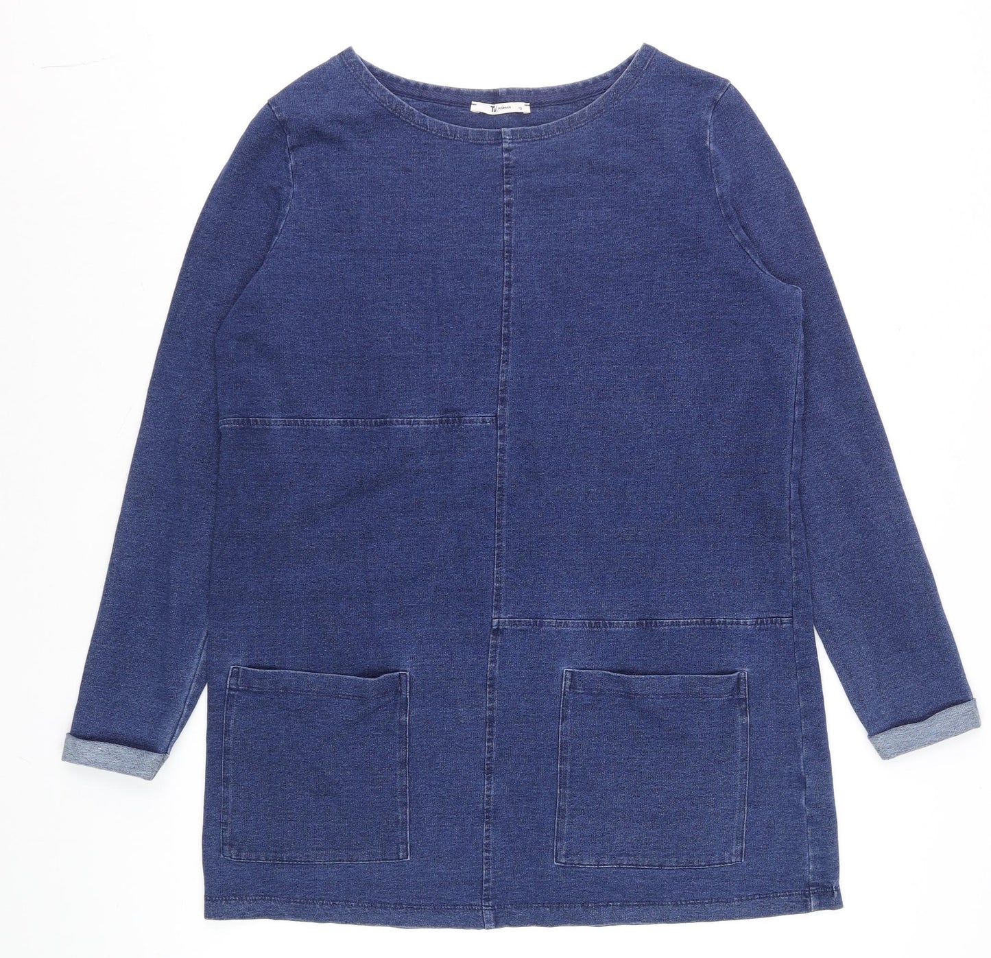 Tu Women Blue Denim Shift Dress Size 12 Long Sleeve Casual