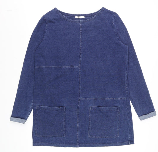 Tu Women Blue Denim Shift Dress Size 12 Long Sleeve Casual
