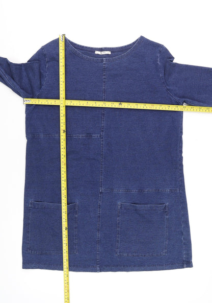 Tu Women Blue Denim Shift Dress Size 12 Long Sleeve Casual