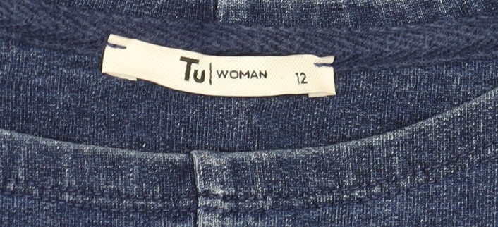 Tu Women Blue Denim Shift Dress Size 12 Long Sleeve Casual