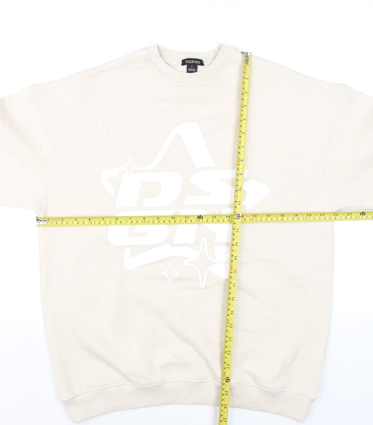Mens UK Size S Boohoo Beige Pullover Sweatshirt