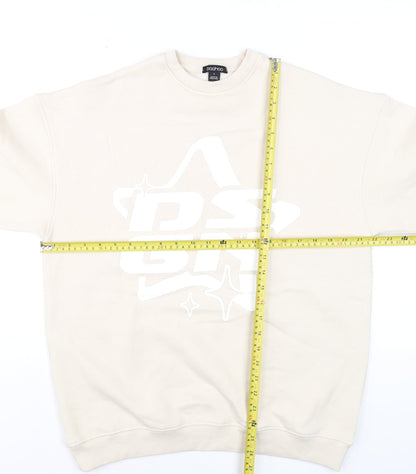 Mens UK Size S Boohoo Beige Pullover Sweatshirt