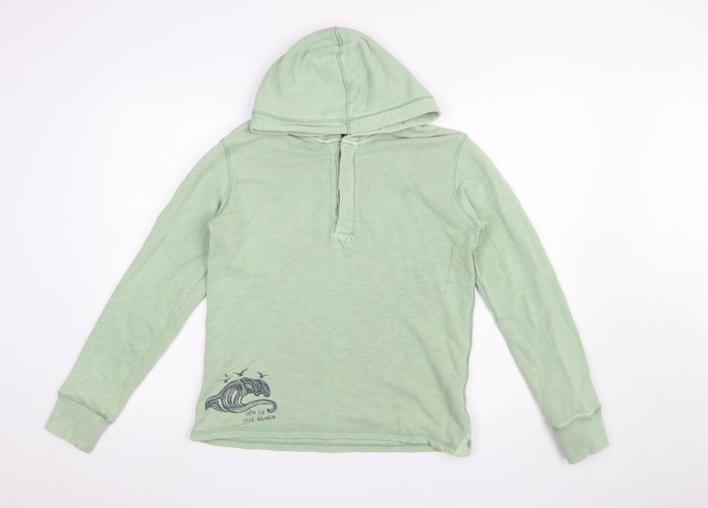 Boys UK Size 12-13 Years Fat Face Green Henley Hoodie