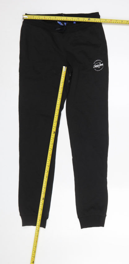 Boys UK Size 164 JACK & JONES Regular Fit Jogger Black Trousers