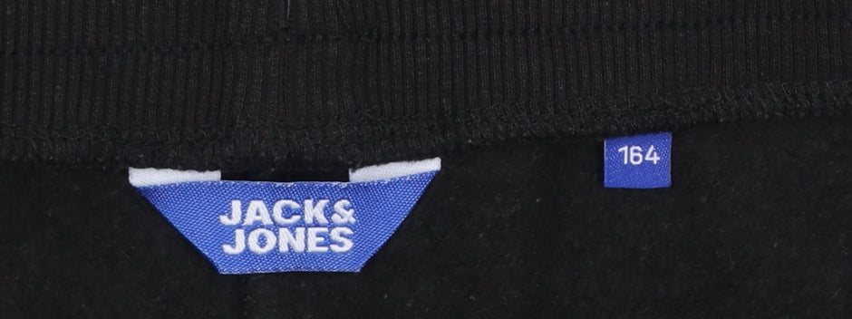 Boys UK Size 164 JACK & JONES Regular Fit Jogger Black Trousers