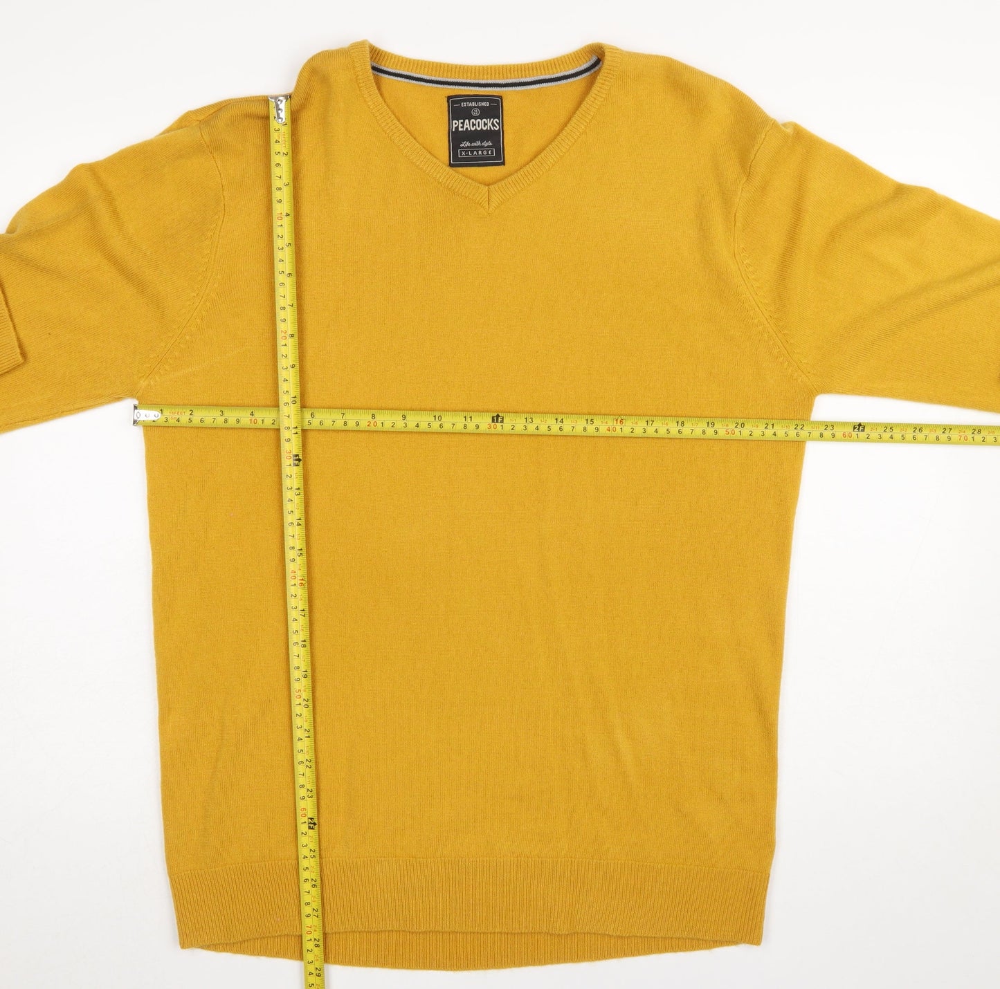 Mens UK Size XL Peacocks Yellow Pullover Jumper