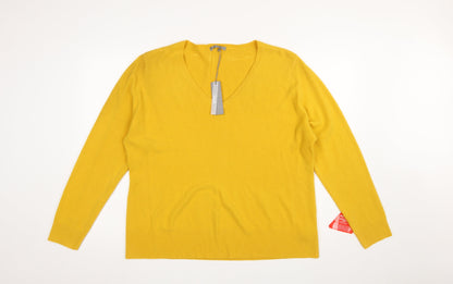 South Women's Yellow V-Neck Acrylic Pullover Jumper Size 24