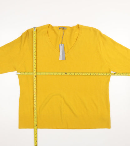 South Women's Yellow V-Neck Acrylic Pullover Jumper Size 24