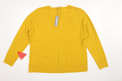 South Women's Yellow V-Neck Acrylic Pullover Jumper Size 24