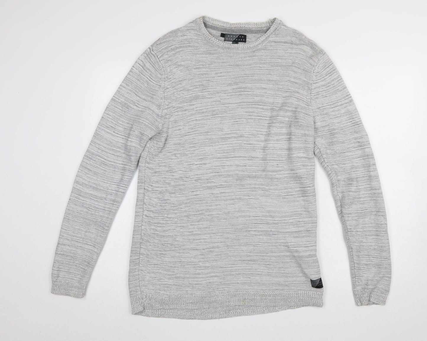 Broken Standard Men's Grey Cotton Crew Neck Pullover Jumper M