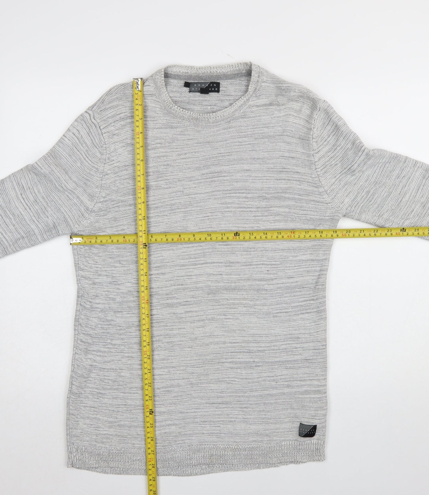 Broken Standard Men's Grey Cotton Crew Neck Pullover Jumper M