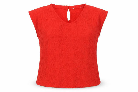 Front view of Gallery Women’s Red Sleeveless Blouse, size UK 12, Scoop Neck Lightweight
