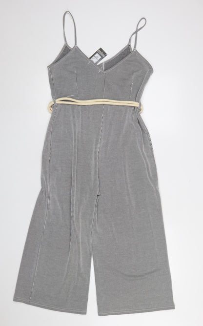 Primark Women’s Black White Striped Jumpsuit Size 12 Sleeveless Belted