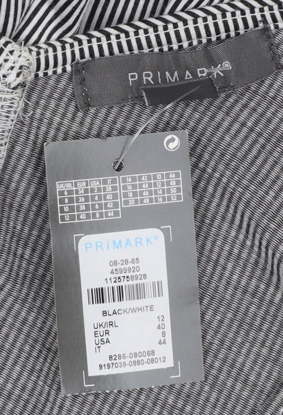 Primark Women’s Black White Striped Jumpsuit Size 12 Sleeveless Belted