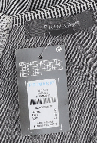 Primark Women’s Black White Striped Jumpsuit Size 12 Sleeveless Belted