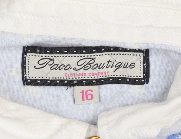 Womens UK Size 16 Paco Boutique Blue Basic Button-Up