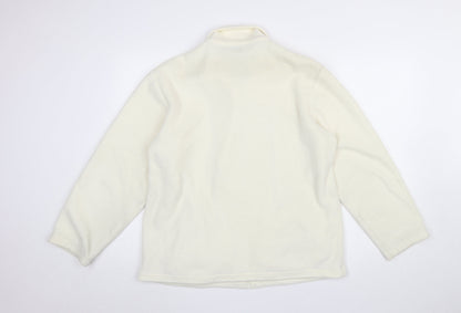 Damart Women’s Ivory Embroidered Fleece Jacket Size 12 Classic Zip Up