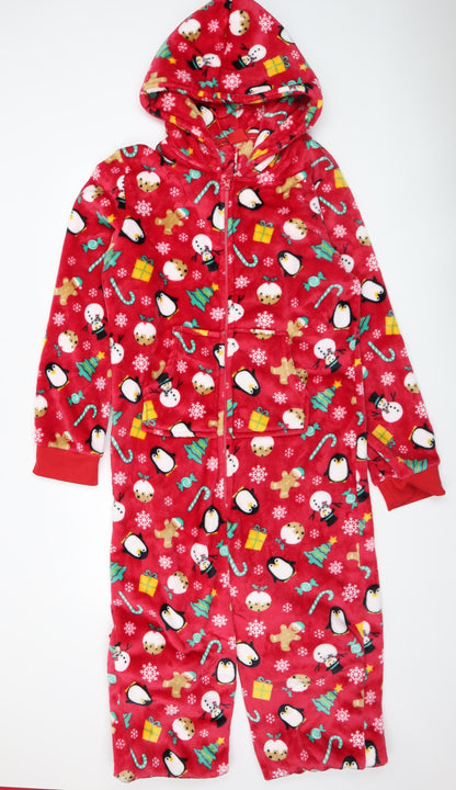 Slumber Party Mens Red Christmas Fleece Hooded Onesie L
