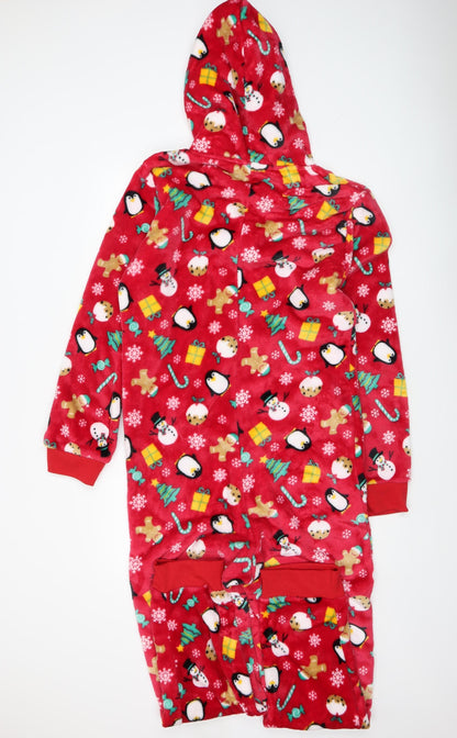 Slumber Party Mens Red Christmas Fleece Hooded Onesie L