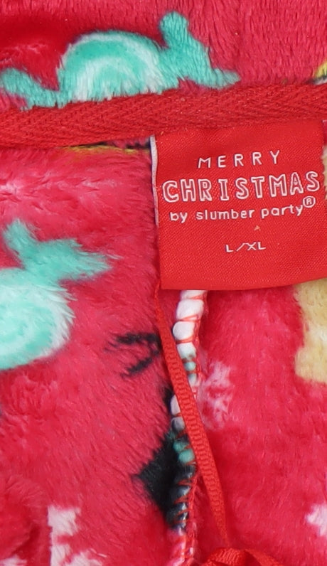 Slumber Party Mens Red Christmas Fleece Hooded Onesie L