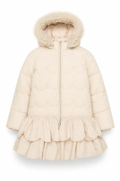 Monsoon Girls Beige Faux Fur Hooded Long Puffer Coat 11-12 Years