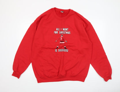 Mens UK Size L Gildan Red Pullover Sweatshirt