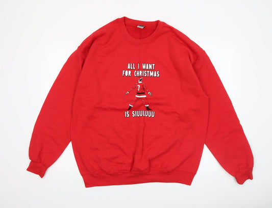 Mens UK Size L Gildan Red Pullover Sweatshirt