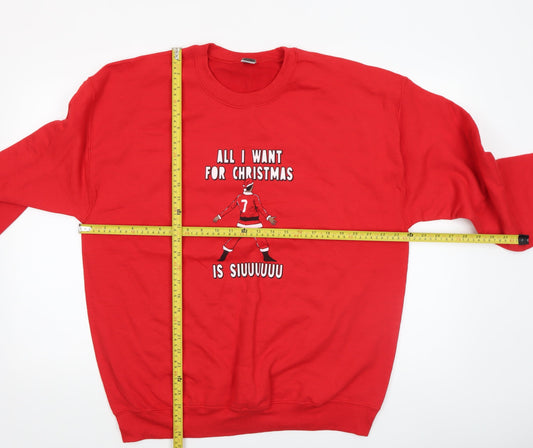 Mens UK Size L Gildan Red Pullover Sweatshirt