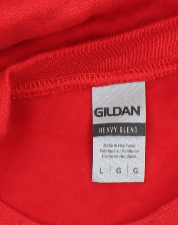 Mens UK Size L Gildan Red Pullover Sweatshirt