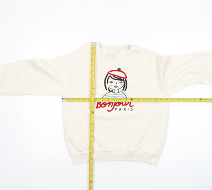 Zara Girls Beige Bonjour Paris Embroidered Pullover Sweatshirt Size 10 Years