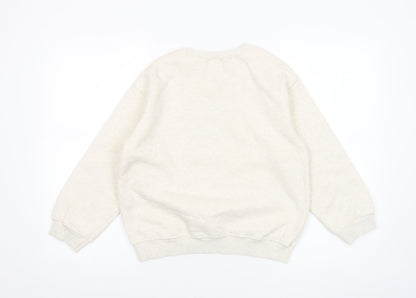Zara Girls Beige Bonjour Paris Embroidered Pullover Sweatshirt Size 10 Years