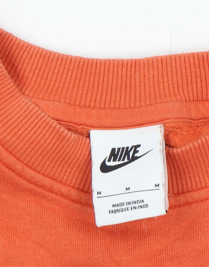Nike Boys Orange Medium Pullover Fleece Sweatshirt Logo Crew Neck