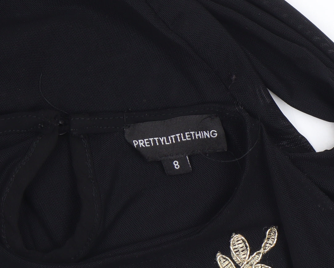 Womens UK Size 8 PRETTYLITTLETHING One-Piece Black Bodysuit