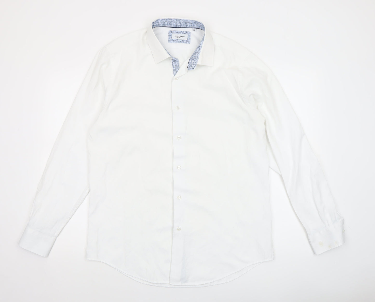 White Label Men's White Slim Fit Long Sleeve Button-Up Shirt 17in 43cm