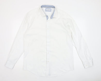White Label Men's White Slim Fit Long Sleeve Button-Up Shirt 17in 43cm
