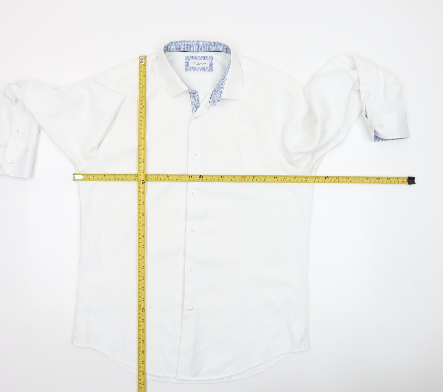 White Label Men's White Slim Fit Long Sleeve Button-Up Shirt 17in 43cm