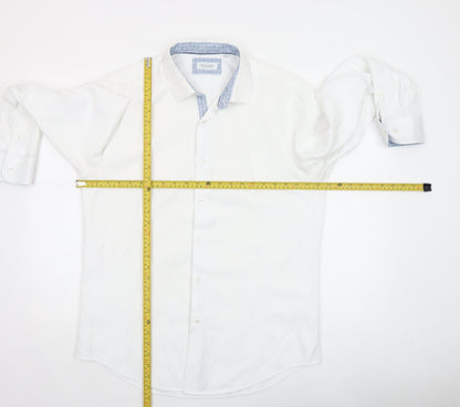 White Label Men's White Slim Fit Long Sleeve Button-Up Shirt 17in 43cm