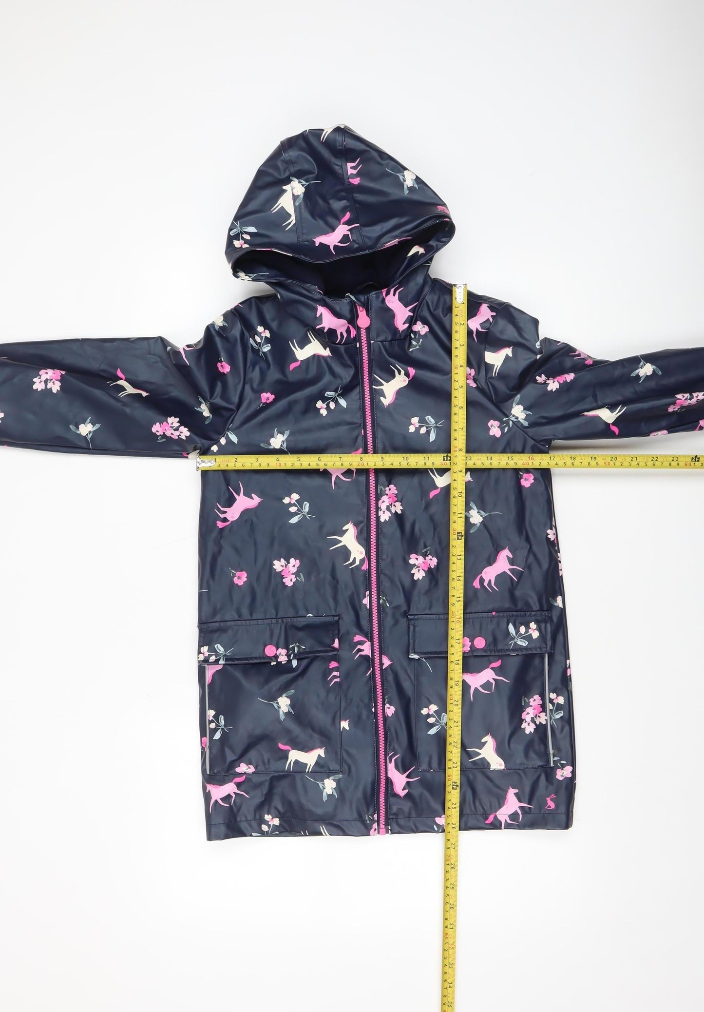 Joules Girls Blue Horse Print Hooded Rain Coat 11 Years Waterproof Lined